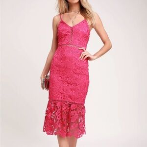 Lulus Taliah Hot Pink Lace Midi Dress